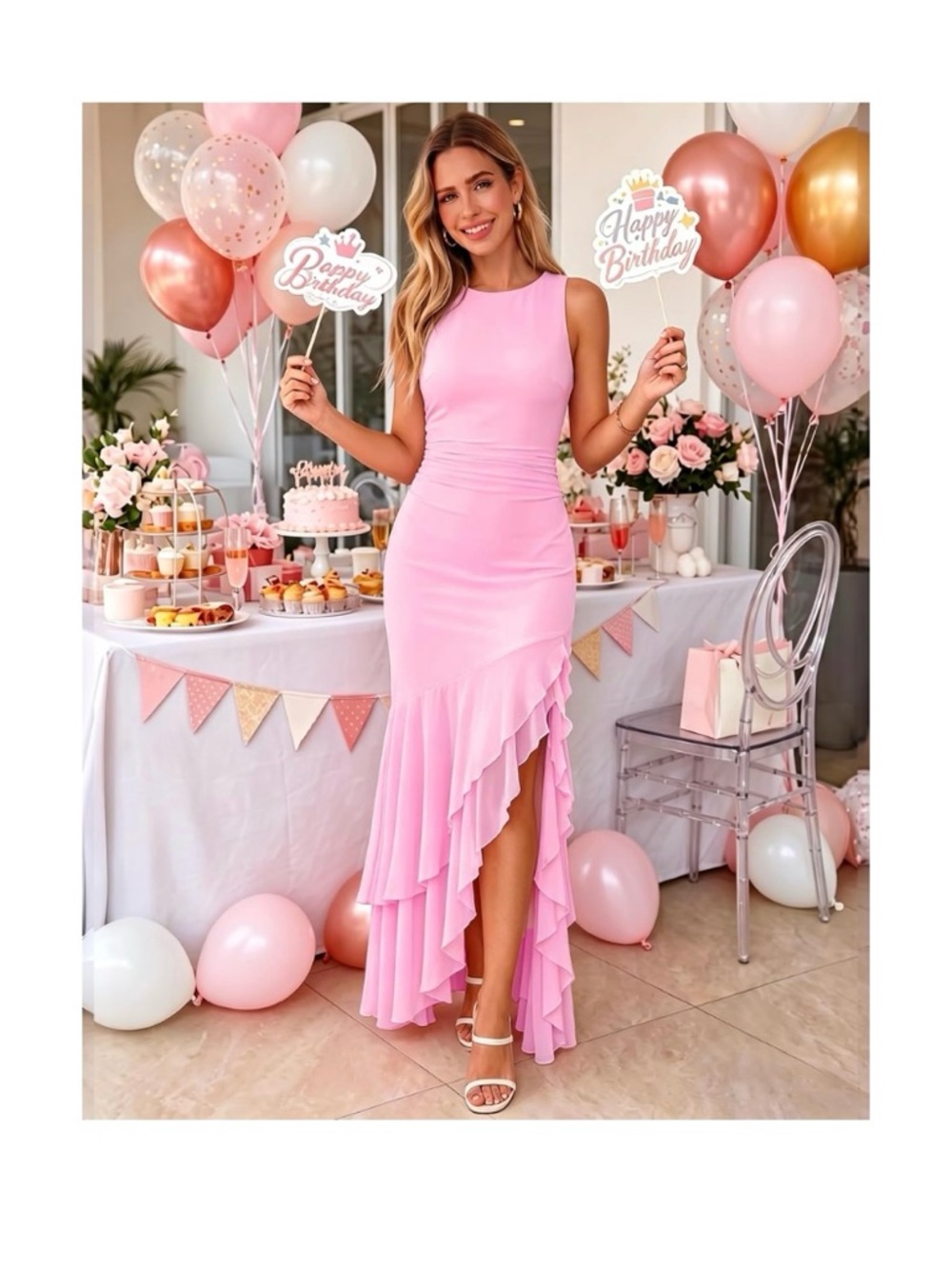 New Women Large Elegant Mermaid Ruffle Cocktail Long Dresses, Ruched
